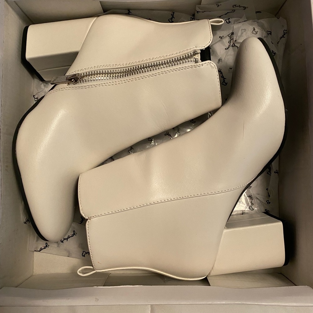 White Faux Leather ankle booties